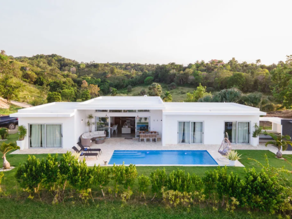 modern white single-story Ocean view villa for sale in sosua with pool and open terrace